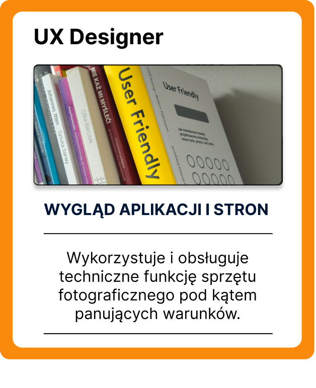 Kolekcja książek o tematyce UX Design, w tym "User Friendly" na półce.